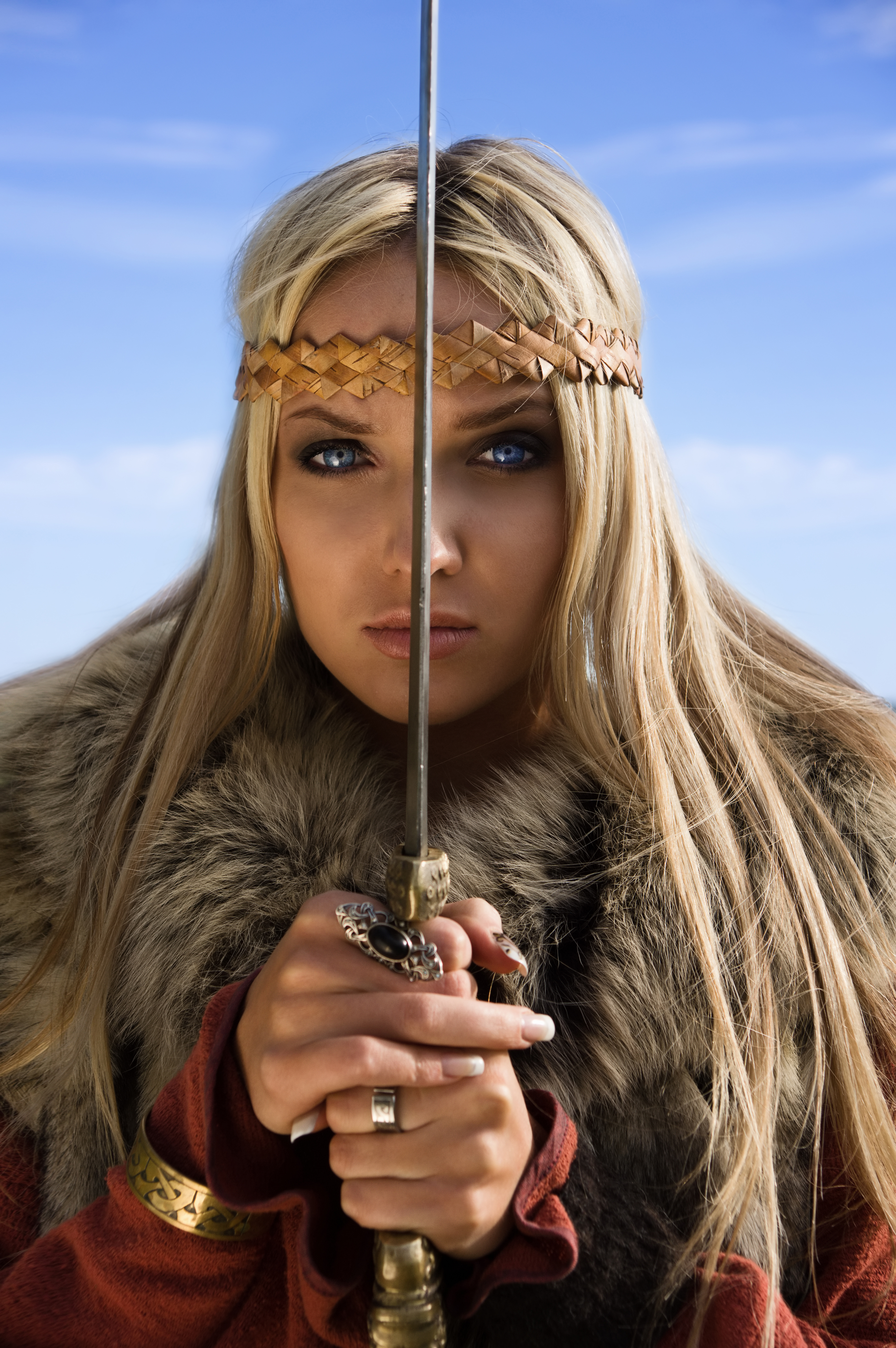 red haired girl warrior spear girl viking